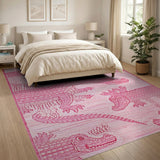 Playful Pink Crocodile Area Rug