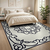 Black and White Traditional Persian Ornate Black White Persian Medallion Rug