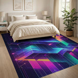 ODIKA Cyberpunk Geometric Neon Washable Rug - Low Pile, Non-Slip & Pet Friendly Area Rug