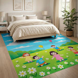 Kids Cartoon Park Play with Balloons Rug