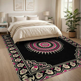 Pink Mandala on Black Persian Area Rug