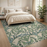 Vintage Green Leaf Floral Area Rug