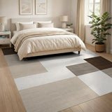 Neutral Geometric Block Area Rug