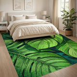 Boho Chic Green Lush Monstera Leaf Green Area Rug