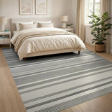 Textured Black White Striped Area Rug