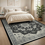 Intricate Black and White Intricate Black White Mandala Area Rug