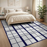 Blue and Teal Navy Grid Geometric Area Rug