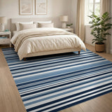 Navy Blue Striped Textured Area Rug