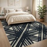 Bold Black White Geometric Lattice Area Rug