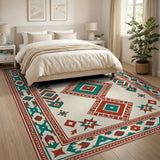 Teal and Red Geometric Southwestern Area Rug