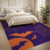 Purple Halloween Bats Moon Spiderwebs Area Rug