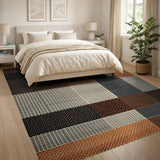 Geometric Patchwork Area Rug in Brown Tan