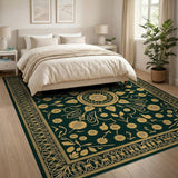 Gold Sunflower Emerald Green Floral Rug