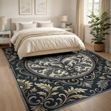 Ornate Gold and Silver Ornate Gold Floral Medallion Area Rug