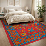 Vibrant Red Persian Floral Rug with Ornate Borders