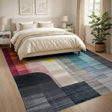 Vibrant Multi-Color Geometric Stripe Geometric Modern Area Rug