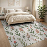 Pink Green Botanical Floral Area Rug