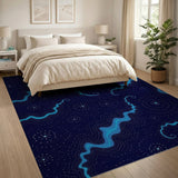 Blue Teal Starry Waves Heritage Tribal Area Rug