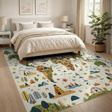 Whimsical Illustrated World Map Area Rug
