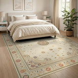 Ivory Traditional Persian Area Rug with Floral Medallion