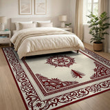 Ivory Traditional Persian Mandala Rug with Red Borders