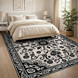 Traditional Persian Elegant Black White Persian Floral Rug