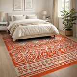 Bold Orange Geometric Southwestern Rug