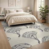 Gray Fan Leaf Beige Area Rug