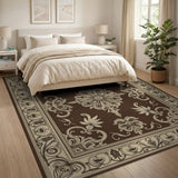 Ornate Floral Medallion Brown Area Rug