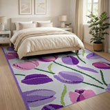 Floral Vintage Purple Tulip Floral Area Rug