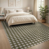 Olive Green Houndstooth Area Rug