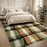 Green Rust Striped Coastal Area Rug