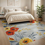 Vibrant Poppy Floral Grey Area Rug