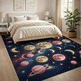 Cosmic Pink Moons Saturn Stars Area Rug