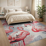 Pink Flamingo Palm Leaf Coastal Area Rug