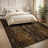 Black Tan Leopard Print Area Rug