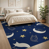 Whimsical Navy Cats UFOs Moons Stars Area Rug