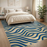 Wavy Navy Blue and Gold Abstract Area Rug