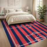 Navy Red Striped Soccer Field Area Rug