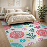 Whimsical Pink Teal Starfish Floral Rug