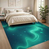 Glowing Teal Nebula Starry Area Rug