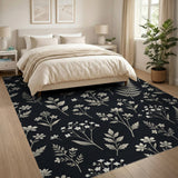 Vintage Cream Fern Wildflower Black Area Rug