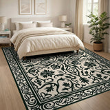 Black Floral Persian Border Area Rug