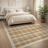 Beige Gingham Check Rustic Farmhouse Area Rug