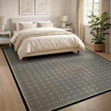 Beige Geometric Grid Area Rug with Black Accents