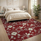 Red Floral Damask Area Rug
