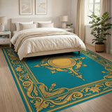 Traditional Persian Teal Gold Ornate Medallion Area Rug