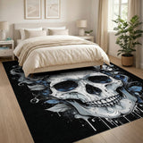 White Rose Crown Skull Area Rug