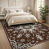 Ornate Brown Floral Medallion Area Rug