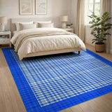 Classic Blue Gingham Check Area Rug